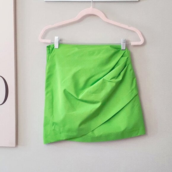 NWOT Zara lime green satin-effect gathered & draped high waisted mini skirt, S - Picture 15 of 15